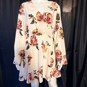 Live 4 Truth Ivory Floral Surplice Long Sleeve Dress - Boho Bell Sleeve Mini